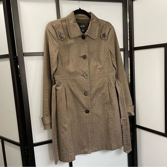 [3/4] Jacob Brown & Tan Fall Long Sleeve Belted Trench Coat Rain Jacket Women’s - Picture 5 of 12